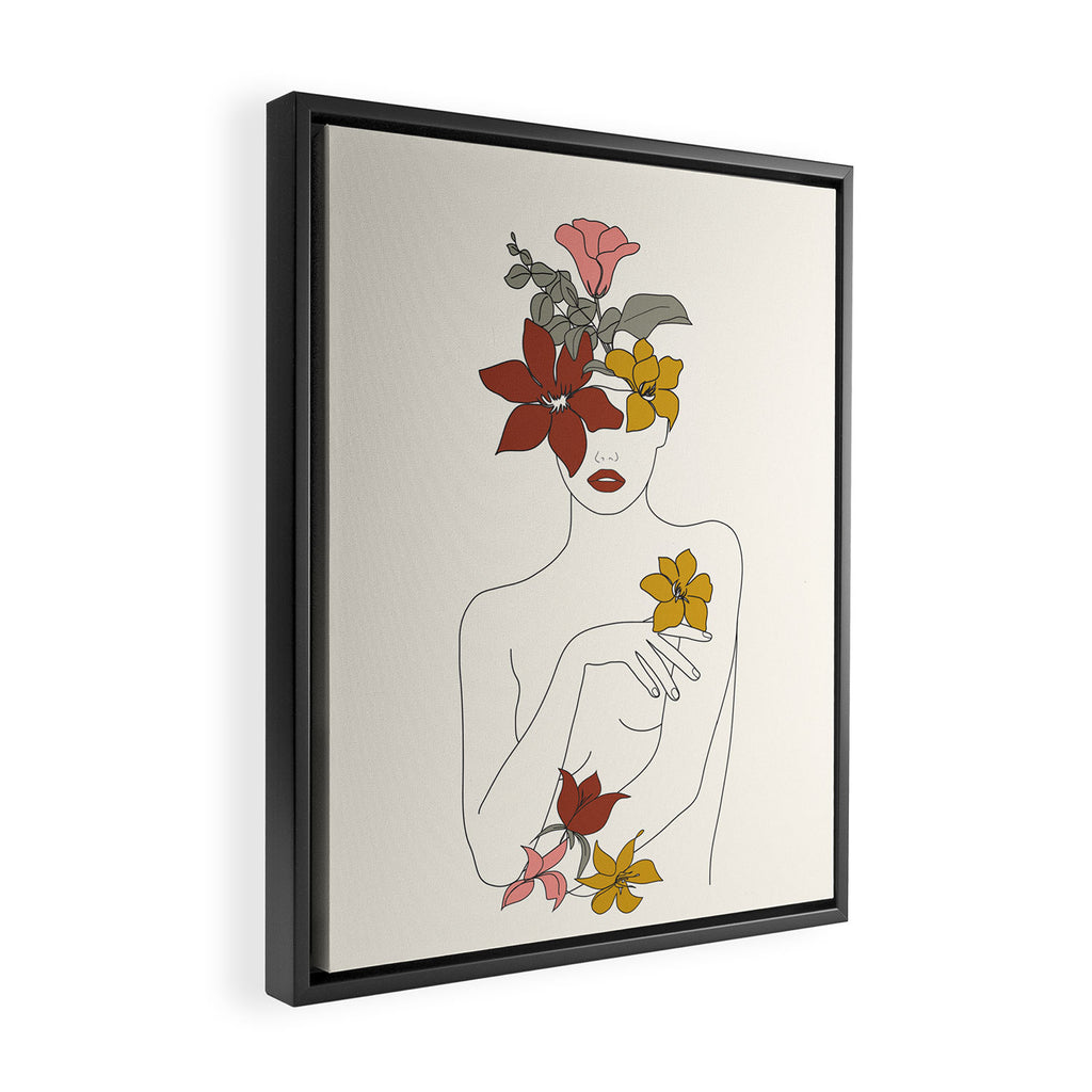 Colorful Thoughts Minimal Line Art Woman with Flowers IV  Framed Canvas Print Gallery Image 2