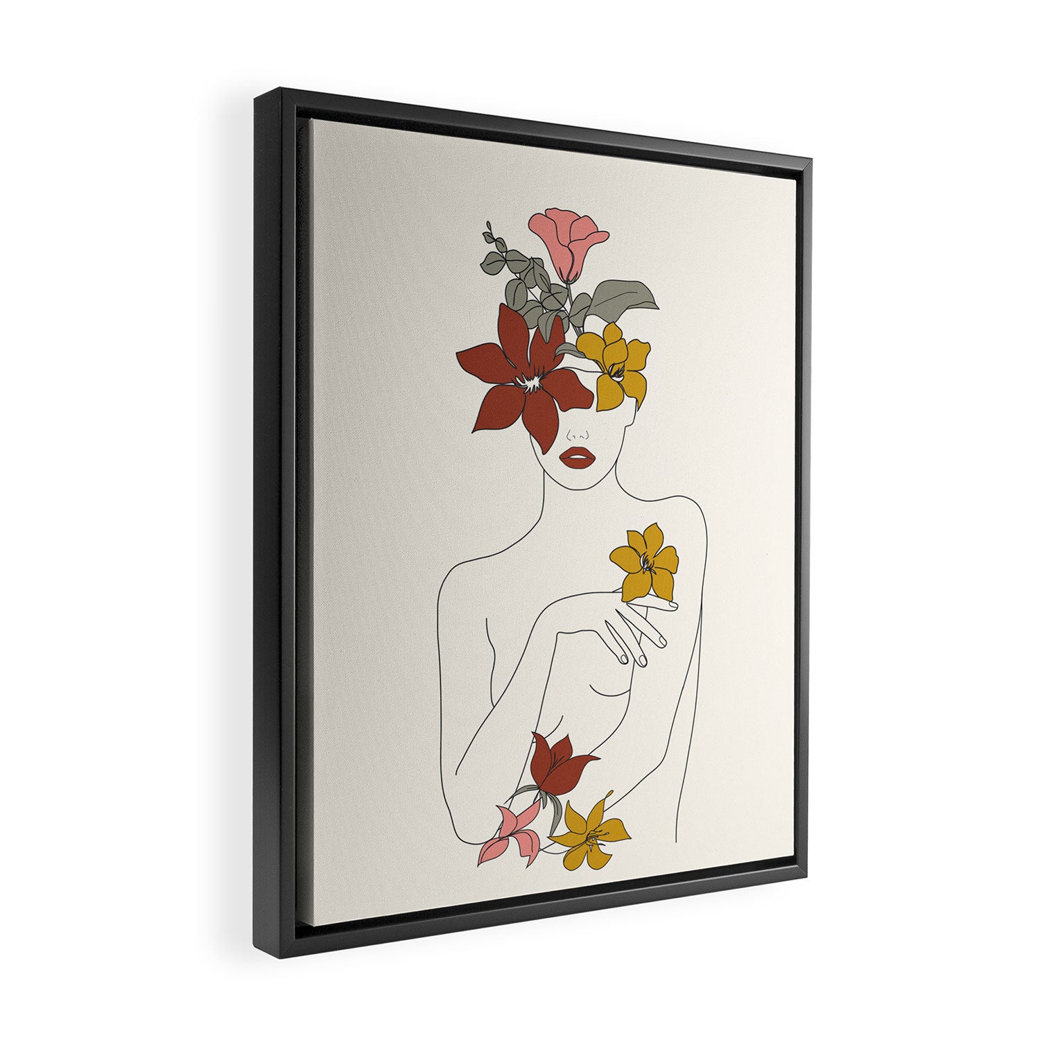 Colorful Thoughts Minimal Line Art Woman with Flowers IV  Framed Canvas Print Gallery Image 2