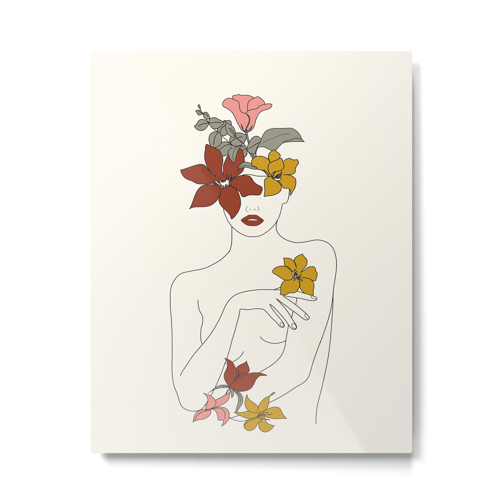 Colorful Thoughts Minimal Line Art Woman with Flowers IV  Metal Print Gallery Image 4