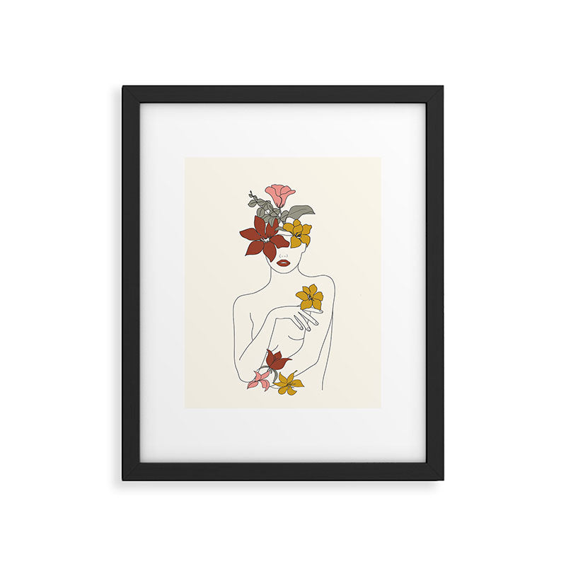 Colorful Thoughts Minimal Line Art Woman with Flowers IV  Framed Art Print Gallery Image 5