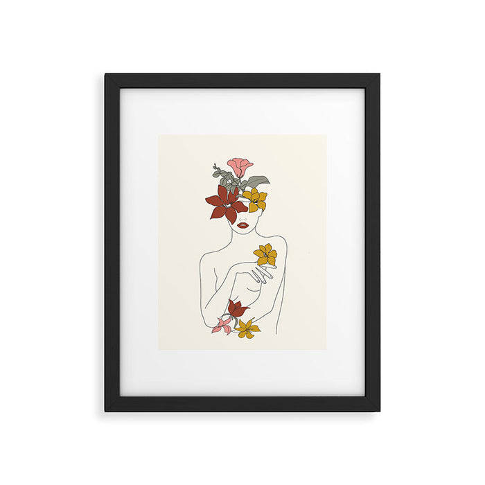 Colorful Thoughts Minimal Line Art Woman with Flowers IV  Framed Art Print Gallery Image 1