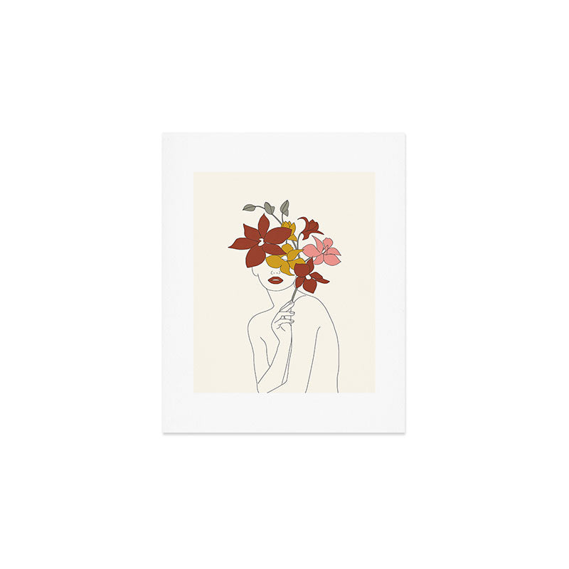 Colorful Thoughts Minimal Line Art Woman with Orchids Art Print Gallery Image 1