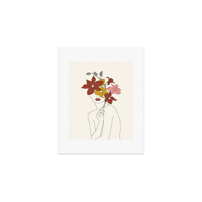Colorful Thoughts Minimal Line Art Woman with Orchids Art Print Gallery Image 1