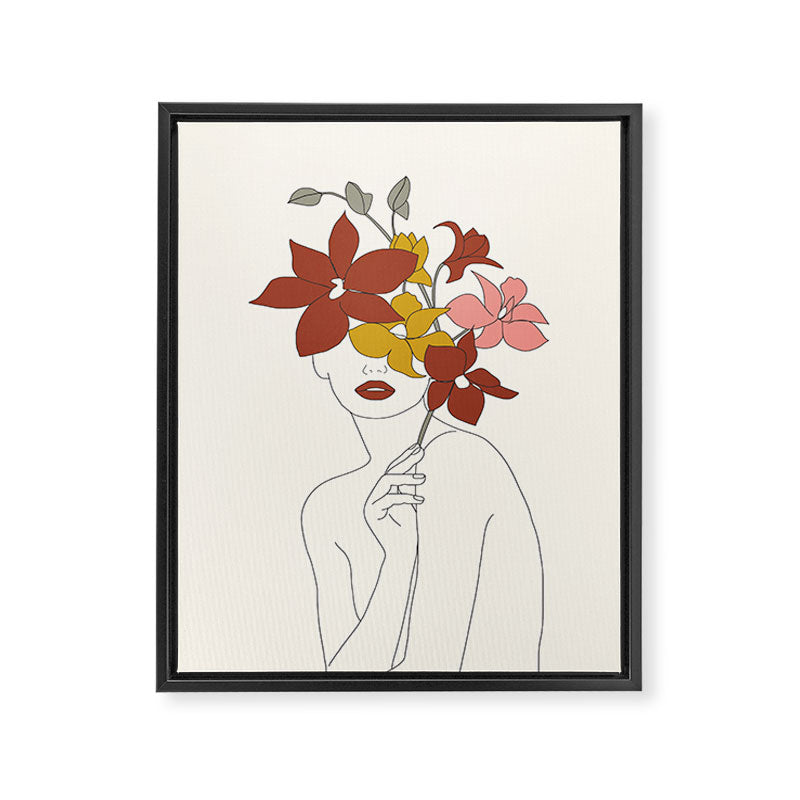 Colorful Thoughts Minimal Line Art Woman with Orchids Framed Canvas Print Gallery Image 6
