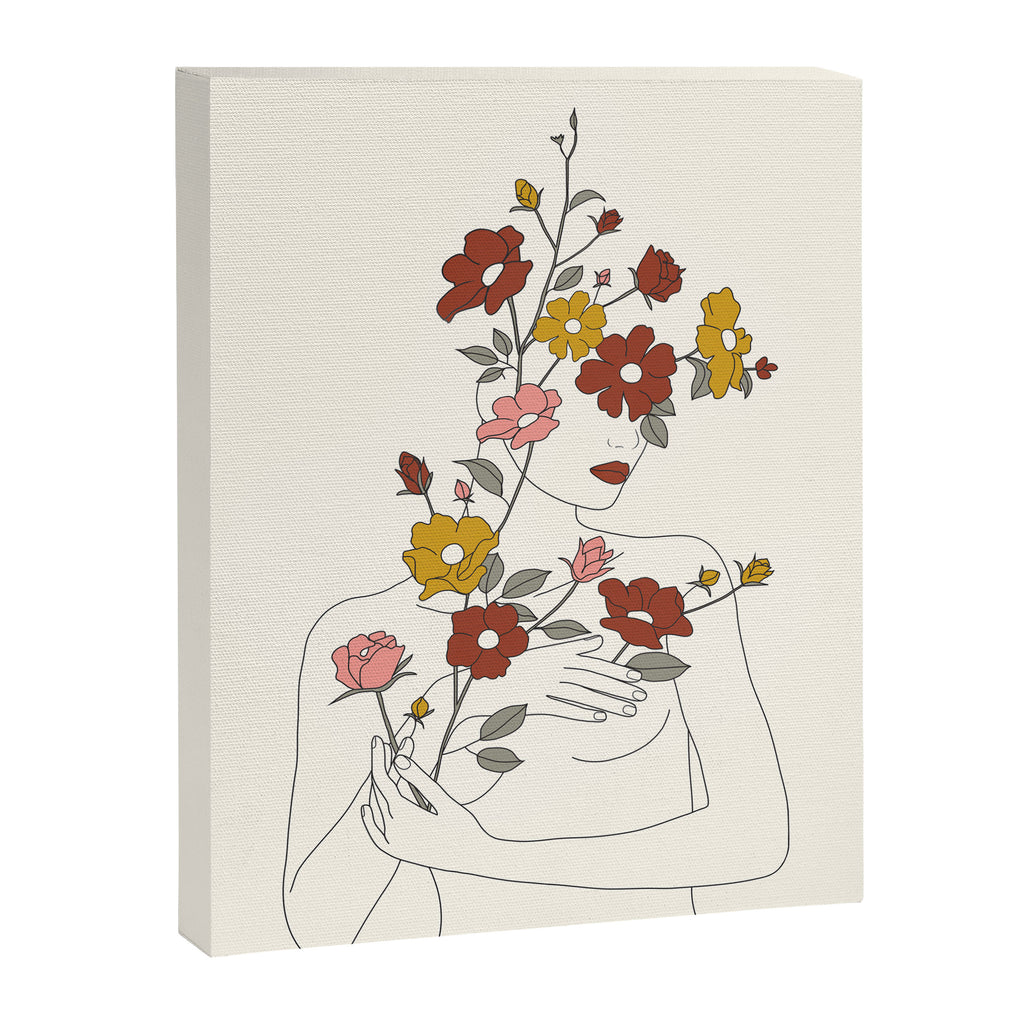 Colorful Thoughts Minimal Line Art Woman with Wild Roses Canvas Print Gallery Image 6