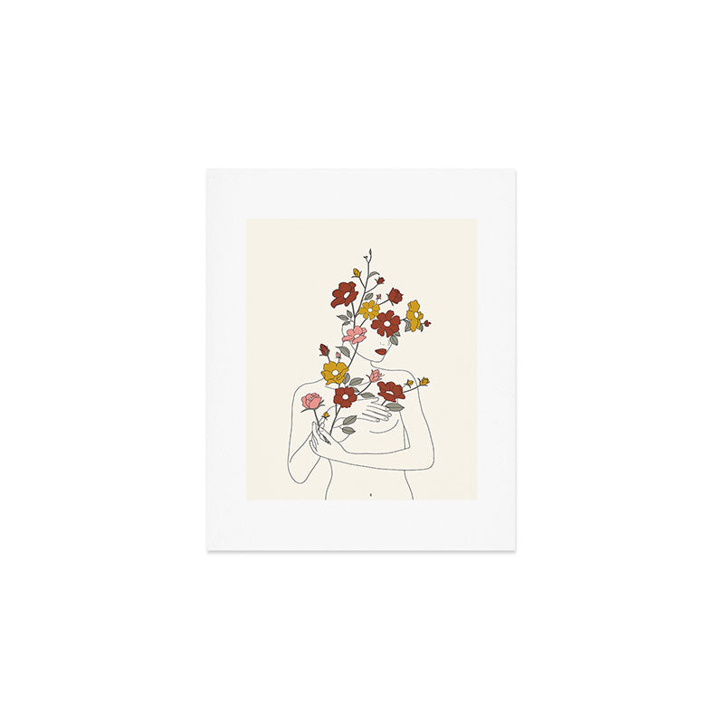 Colorful Thoughts Minimal Line Art Woman with Wild Roses Art Print Gallery Image 1