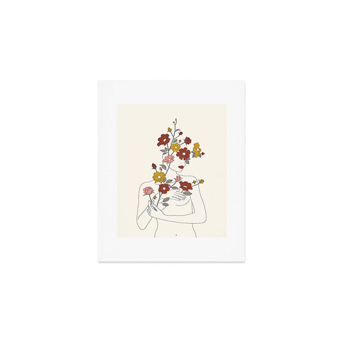 Colorful Thoughts Minimal Line Art Woman with Wild Roses Art Print Gallery Image 1
