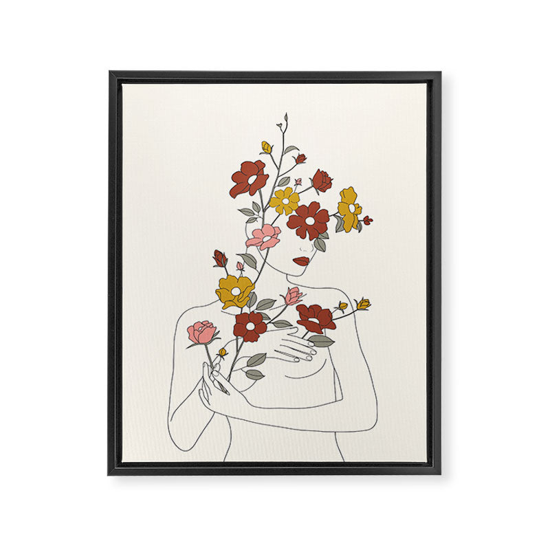Colorful Thoughts Minimal Line Art Woman with Wild Roses Framed Canvas Print Gallery Image 6