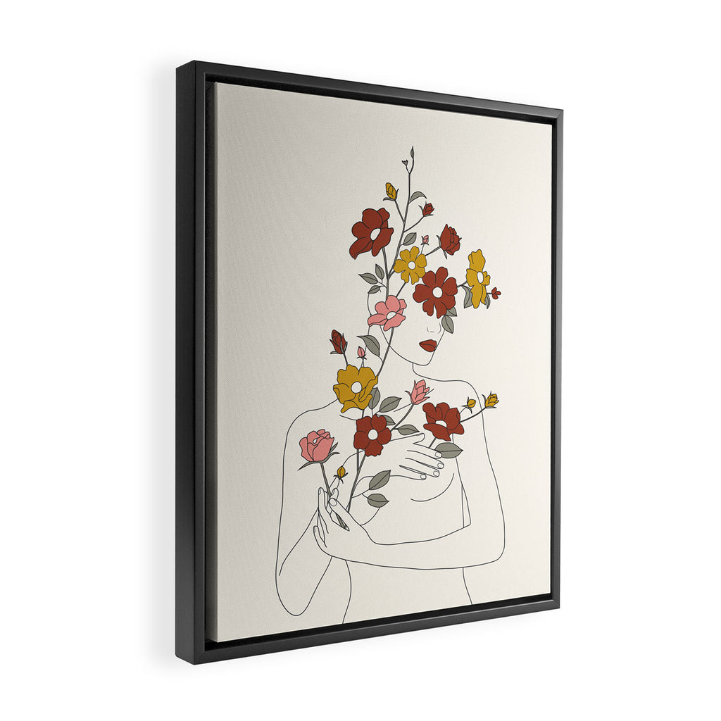 Colorful Thoughts Minimal Line Art Woman with Wild Roses Framed Canvas Print Gallery Image 2