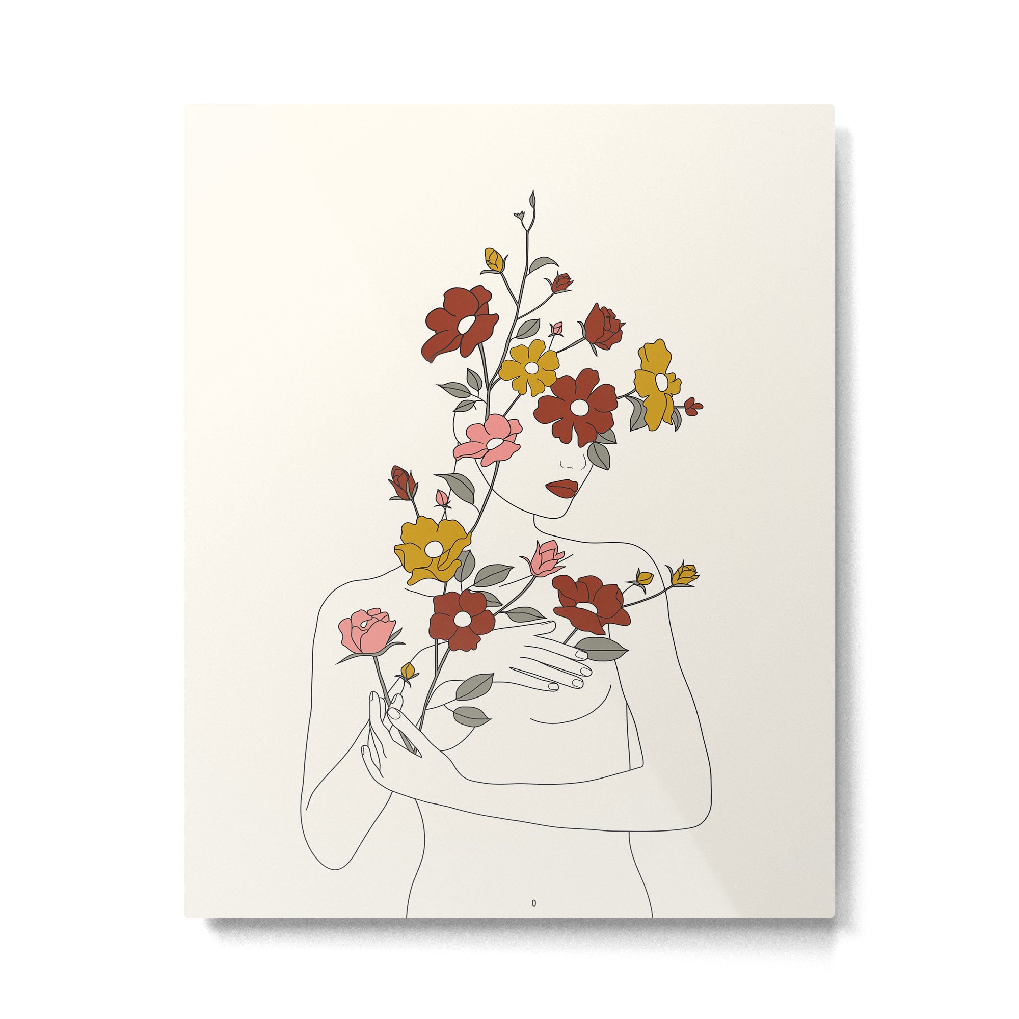 Colorful Thoughts Minimal Line Art Woman with Wild Roses Metal Print Gallery Image 4