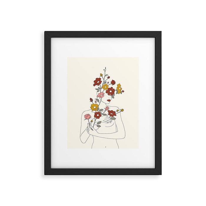Colorful Thoughts Minimal Line Art Woman with Wild Roses Framed Art Print Gallery Image 1