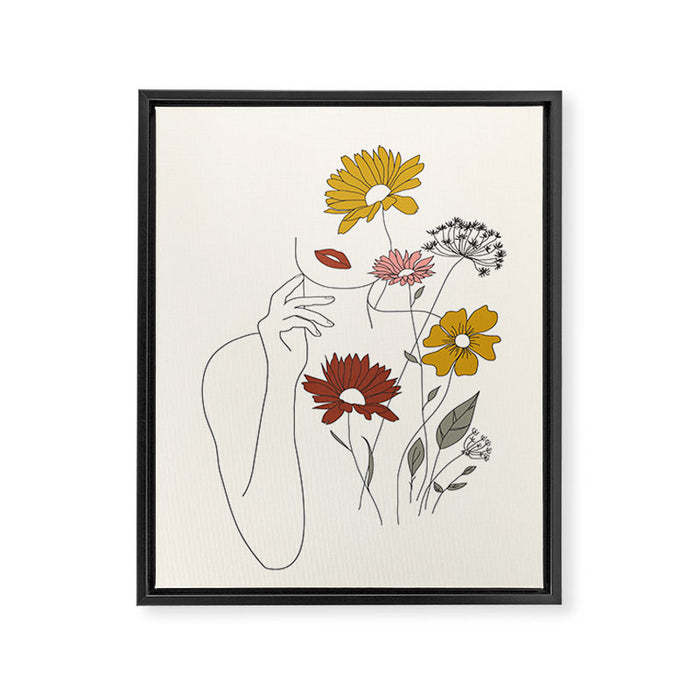 Colorful Thoughts Minimal Line Art Woman with Flowers III Framed Canvas Print Gallery Image 1