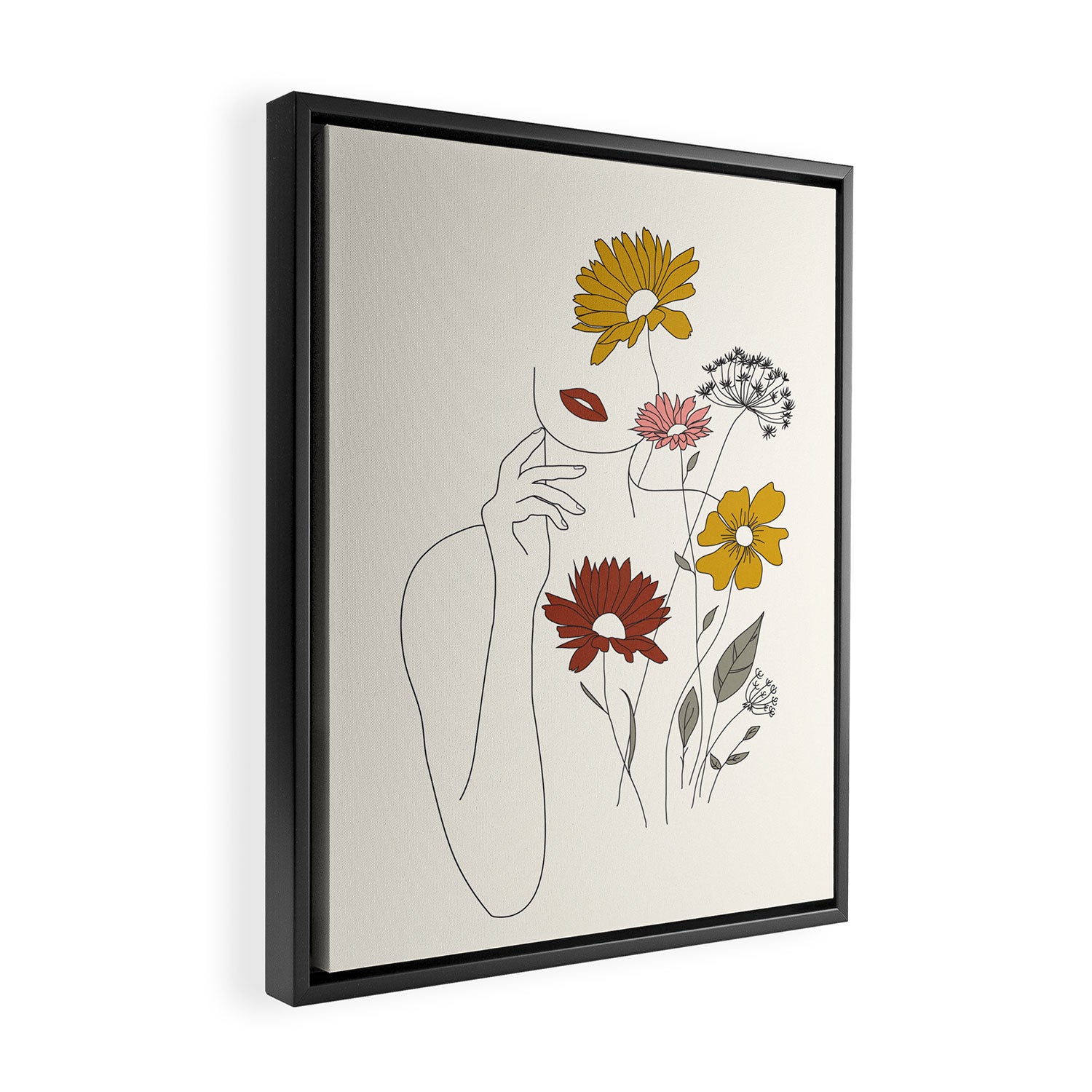 Colorful Thoughts Minimal Line Art Woman with Flowers III Framed Canvas Print Gallery Image 2