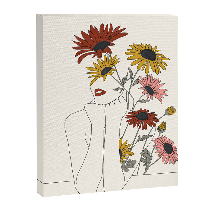 Colorful Thoughts Minimal Line Girl with Sunflowers Canvas Print Gallery Image 1