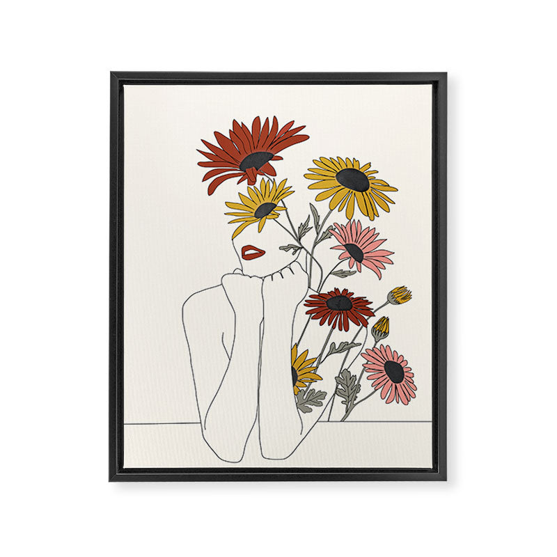 Colorful Thoughts Minimal Line Girl with Sunflowers Framed Canvas Print Gallery Image 8