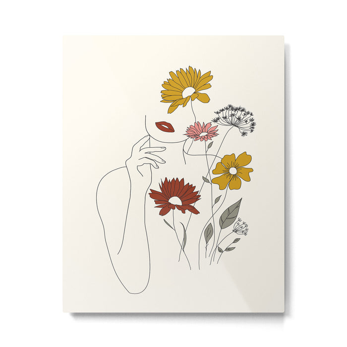 Colorful Thoughts Minimal Line Art Woman with Flowers III Metal Print Gallery Image 1