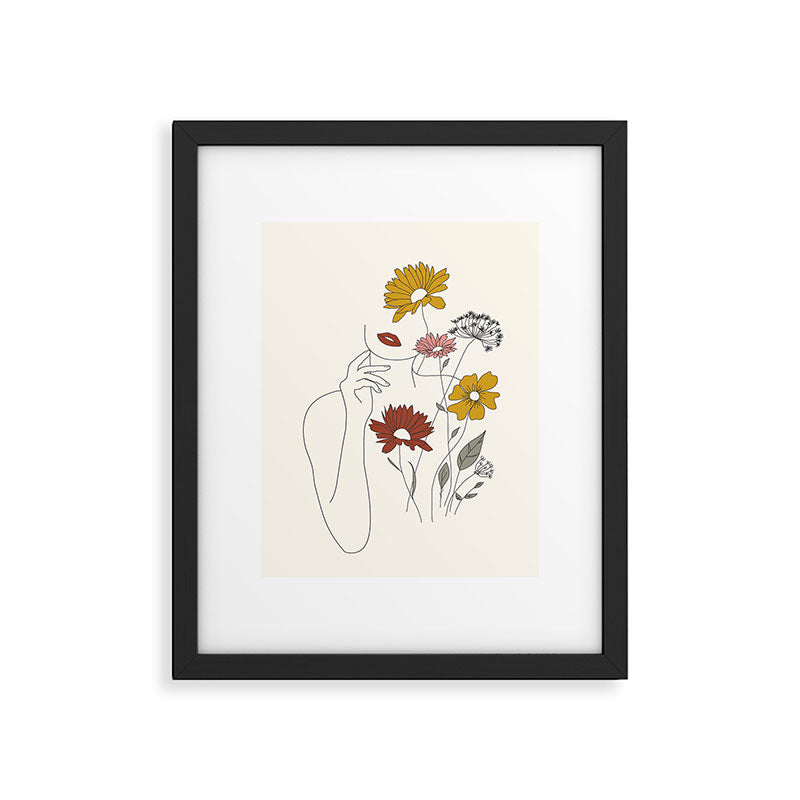 Colorful Thoughts Minimal Line Art Woman with Flowers III Framed Art Print Gallery Image 5