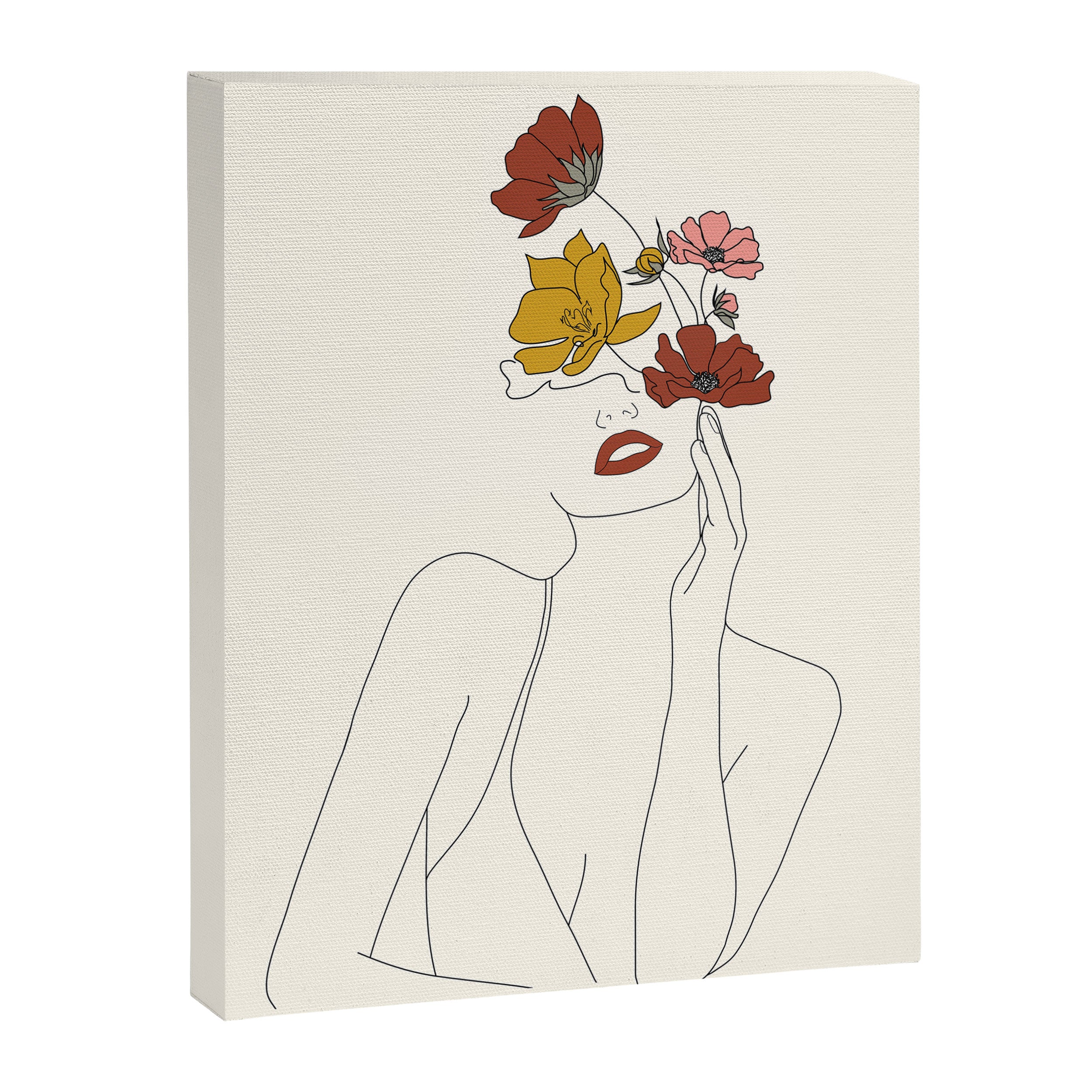 Colorful Thoughts Minimal Line Art Woman with Flowers Canvas Print Gallery Image 6