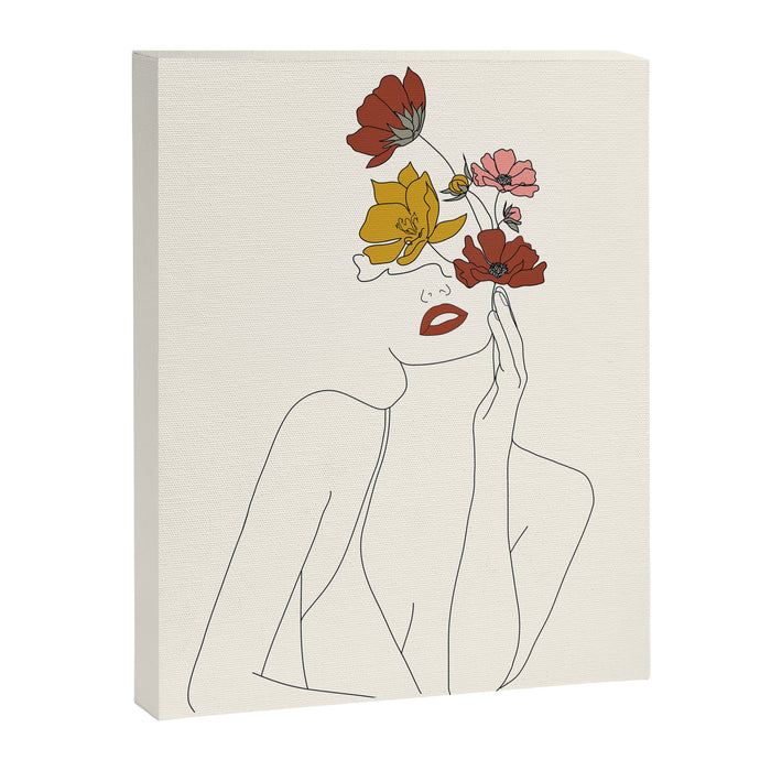 Colorful Thoughts Minimal Line Art Woman with Flowers Canvas Print Gallery Image 1