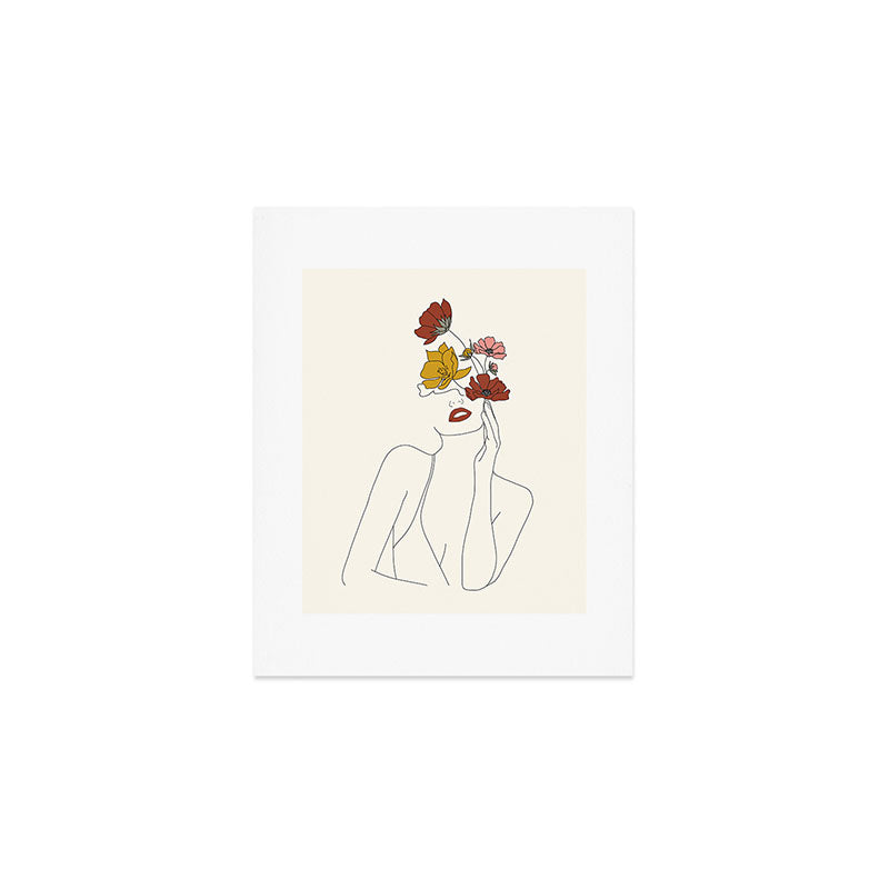 Colorful Thoughts Minimal Line Art Woman with Flowers Art Print Gallery Image 1