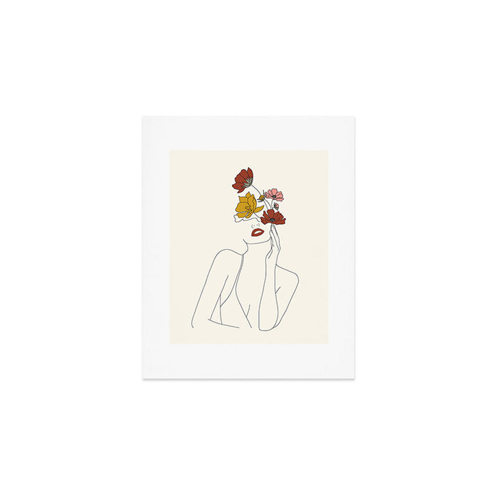 Colorful Thoughts Minimal Line Art Woman with Flowers Art Print Gallery Image 1