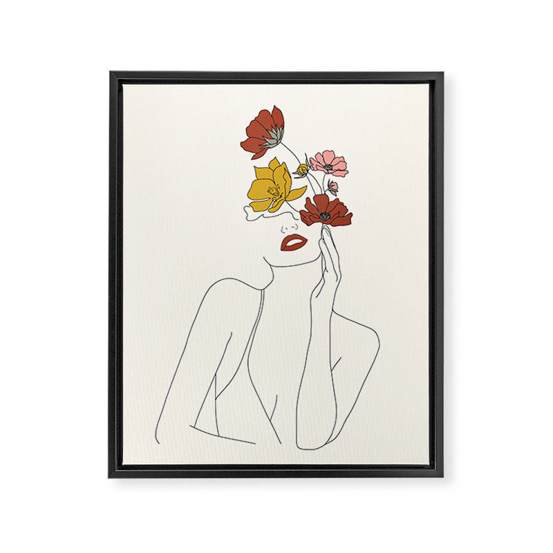 Colorful Thoughts Minimal Line Art Woman with Flowers Framed Canvas Print Gallery Image 6
