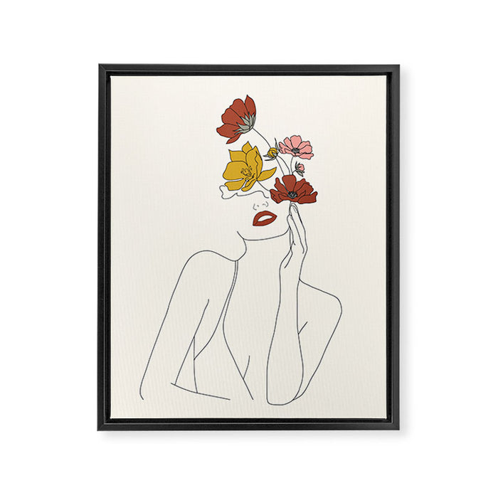 Colorful Thoughts Minimal Line Art Woman with Flowers Framed Canvas Print Gallery Image 1