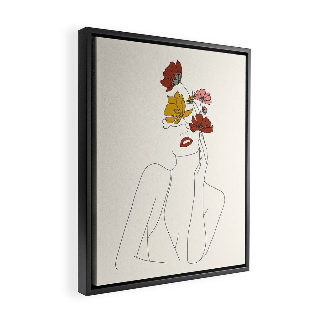 Colorful Thoughts Minimal Line Art Woman with Flowers Framed Canvas Print Gallery Image 2