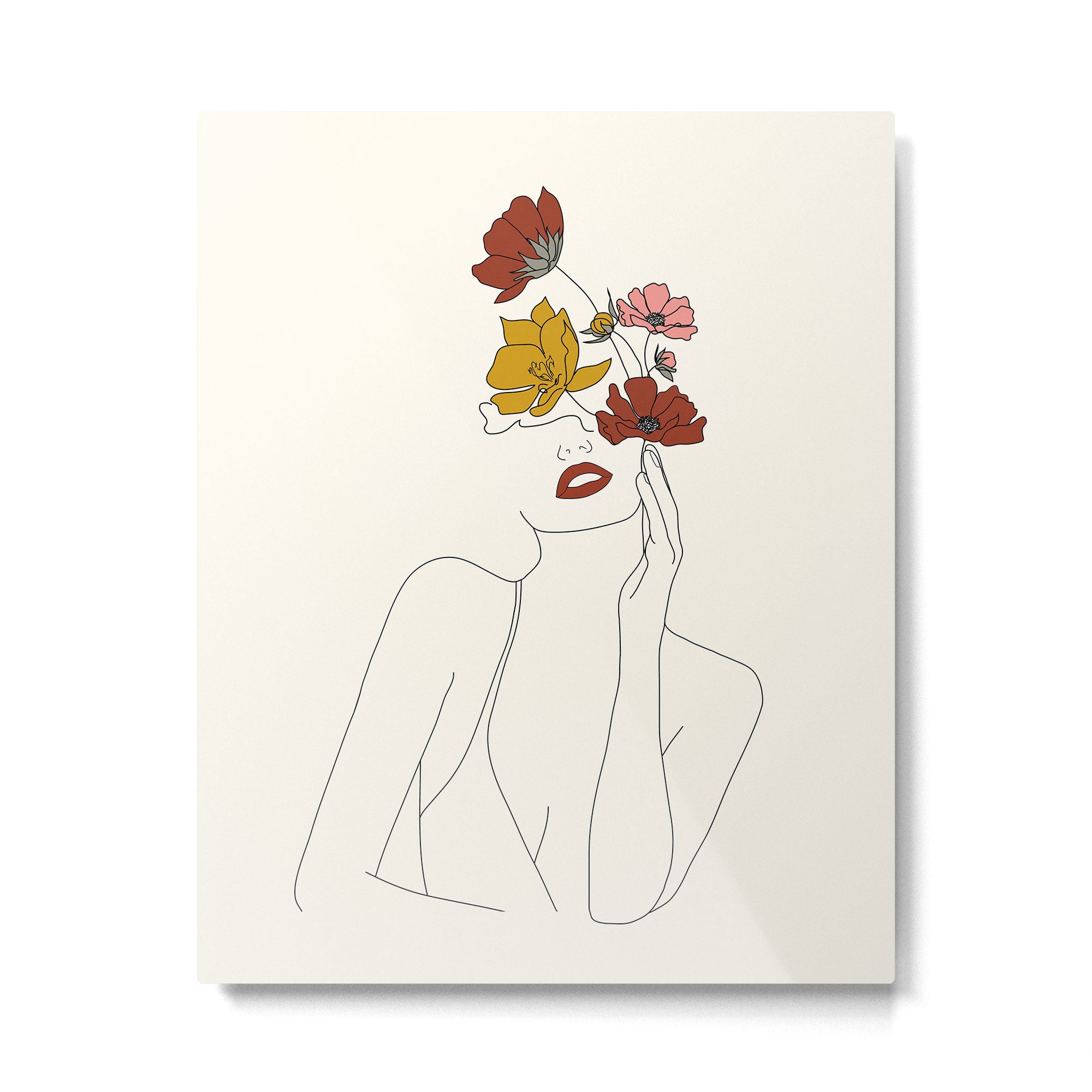 Colorful Thoughts Minimal Line Art Woman with Flowers Metal Print Gallery Image 4