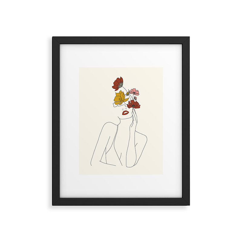 Colorful Thoughts Minimal Line Art Woman with Flowers Framed Art Print Gallery Image 5