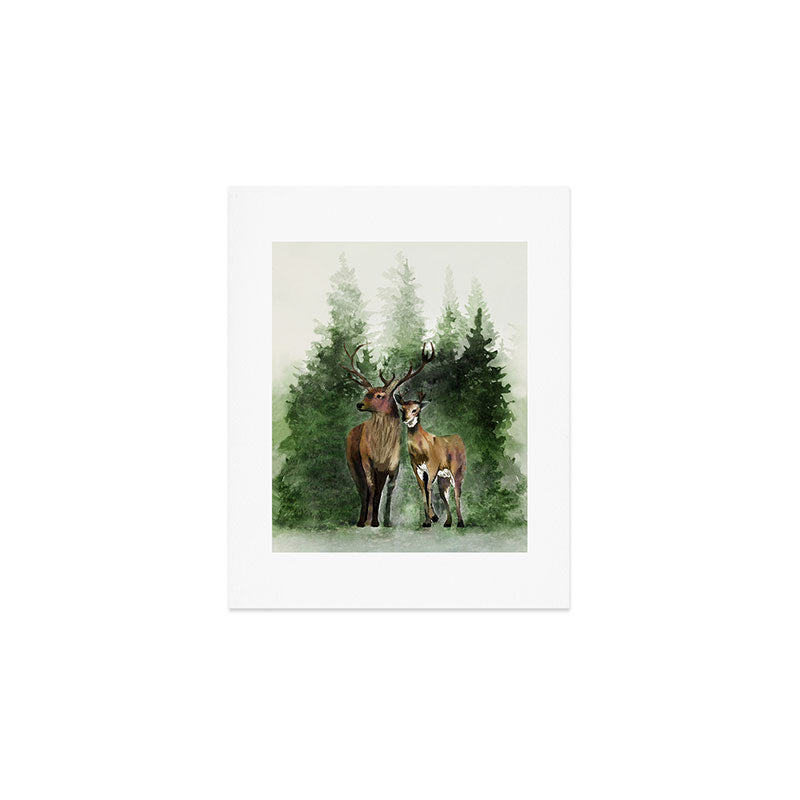 Deers in the Forest Art Print Gallery Image 1