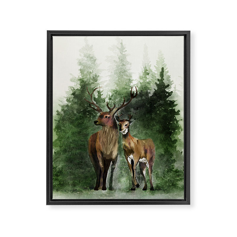 Deers in the Forest Framed Canvas Print Gallery Image 6