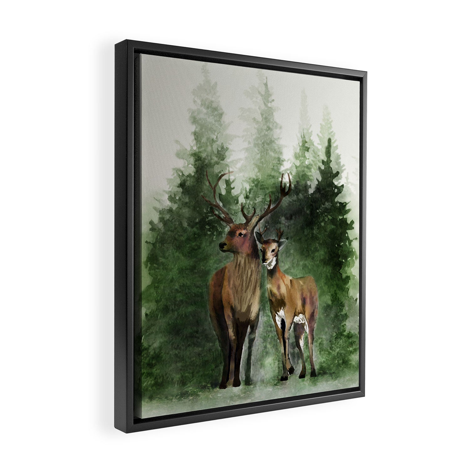 Deers in the Forest Framed Canvas Print Gallery Image 2