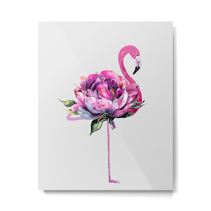 Flower Flamingo Metal Print Gallery Image 1