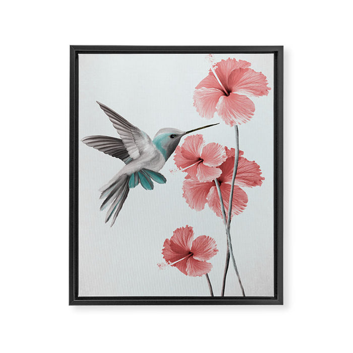 Hummingbird with Hibiscus Framed Canvas Print Gallery Image 1
