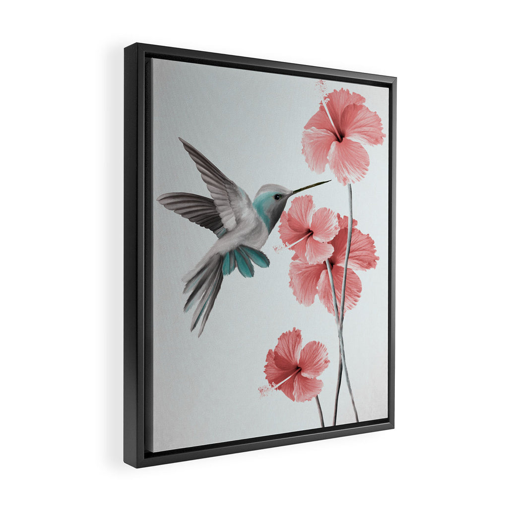 Hummingbird with Hibiscus Framed Canvas Print Gallery Image 2