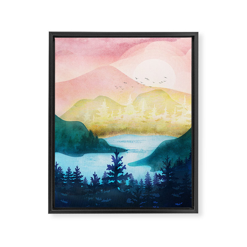 Lake beneath the towering hills Framed Canvas Print Gallery Image 8