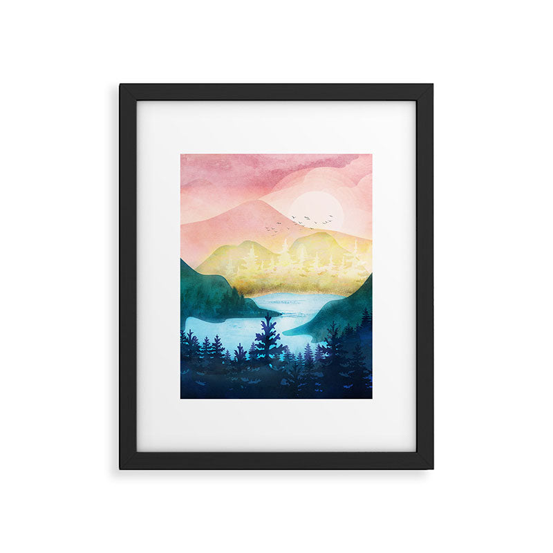 Lake beneath the towering hills Framed Art Print Gallery Image 6