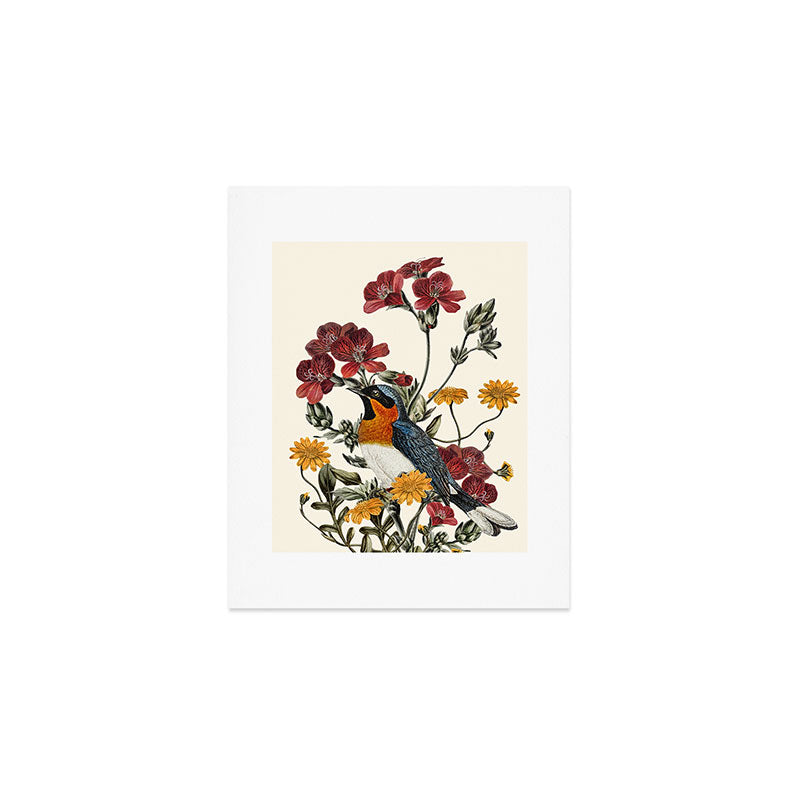 Little Bird and Flowers Art Print Gallery Image 1