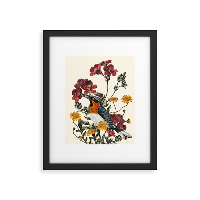 Little Bird and Flowers Framed Art Print Gallery Image 1