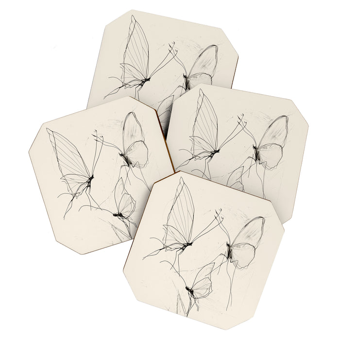 Minimal Butterfly Sketch Coaster Gallery Image 1