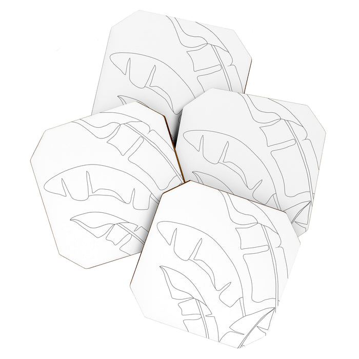 Minimal Line Art Banana Leaves Coaster Gallery Image 1