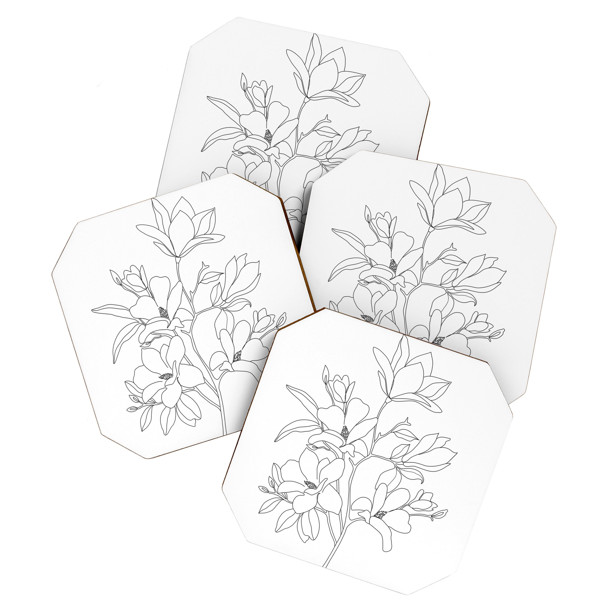 Minimal Line Art Magnolia Flowers Coaster Gallery Image 1