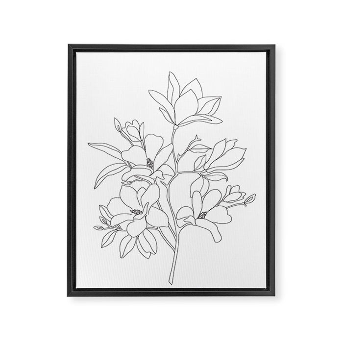 Minimal Line Art Magnolia Flowers Framed Canvas Print Gallery Image 1