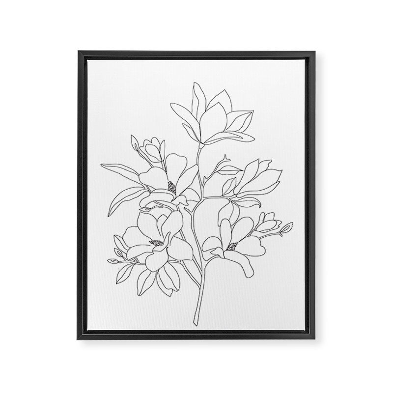 Minimal Line Art Magnolia Flowers Framed Canvas Print Gallery Image 6