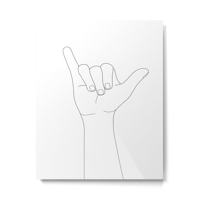 Minimal Line Art Shaka Hand Gesture Metal Print Gallery Image 1