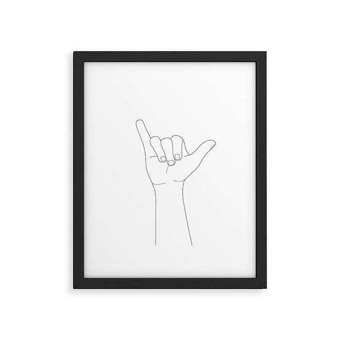 Minimal Line Art Shaka Hand Gesture Framed Art Print Gallery Image 1