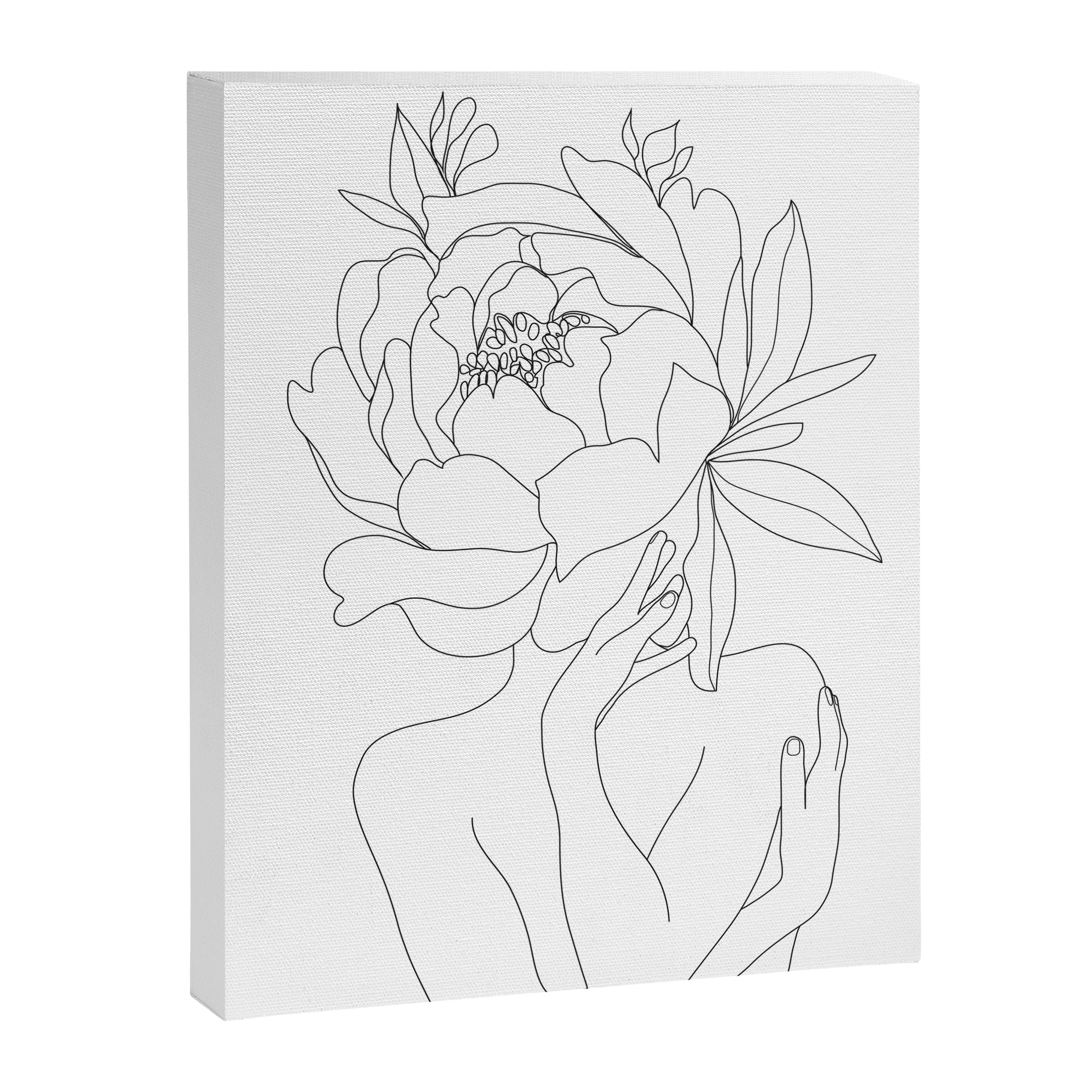 Minimal Line Art Woman Flower Head Canvas Print Gallery Image 6