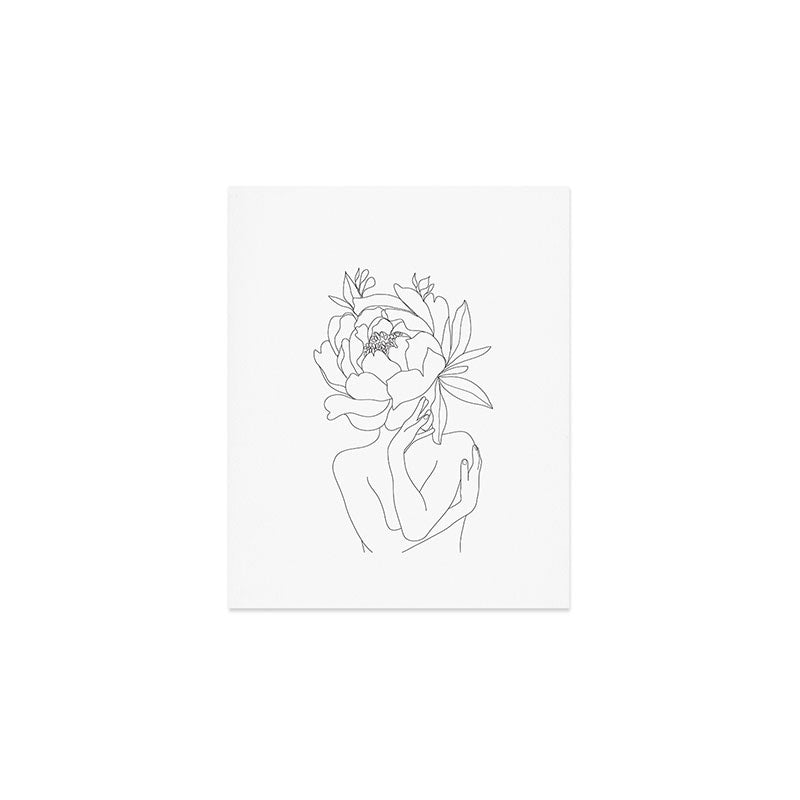 Minimal Line Art Woman Flower Head Art Print Gallery Image 1