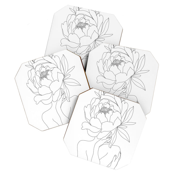 Minimal Line Art Woman Flower Head Coaster Gallery Image 1